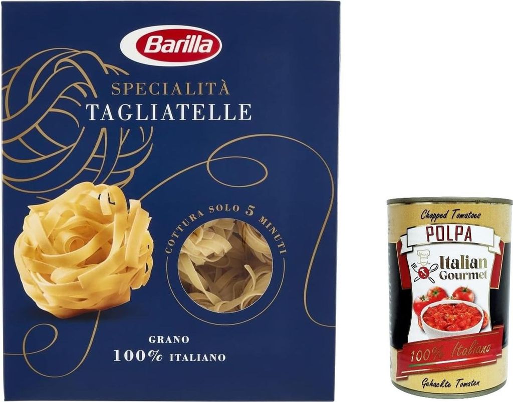10x Pasta Barilla Specialità Tagliatelle, 100% italienisch Nudeln 500 g pack + Italian Gourmet polpa 400g