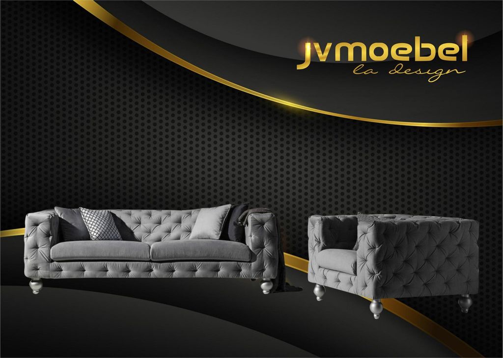 Dreisitzer Stoff Wohnzimmer Grau Design Sofa Sofas Samt xxl big Polster Couchen