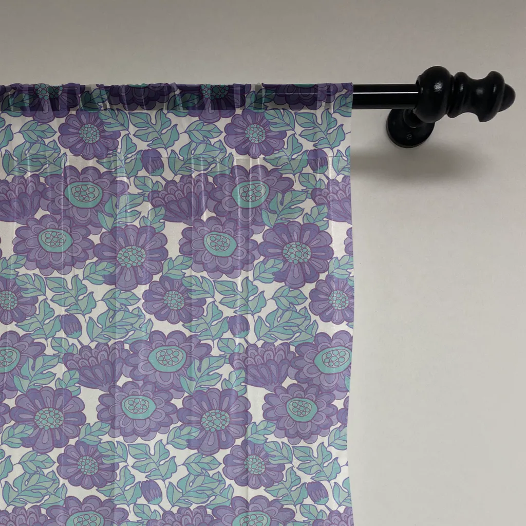 Tenture murale décorative chrysanthèmes violets, grand format satin - 2