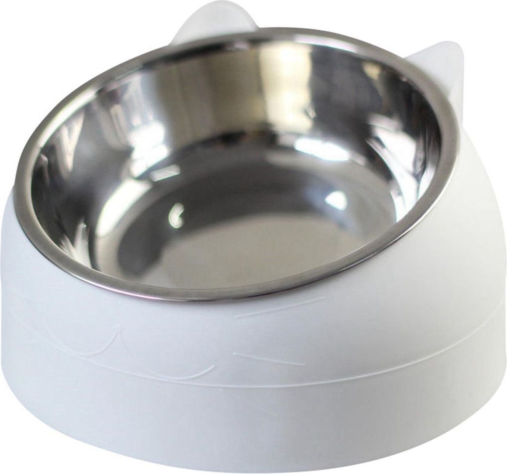 Tierfutter-Wassernapf aus Edelstahl, abnehmbar, rutschfest, Cartoon-Form, Futternapf für Hunde und Katzen, weiß