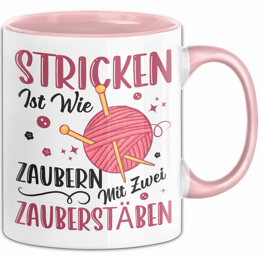 Stricken Stricker Tasse Geschenk Lustige Geschenkidee Spruch Ist Wie Zaubern Mit 2 Zauberstäben (Rosa)