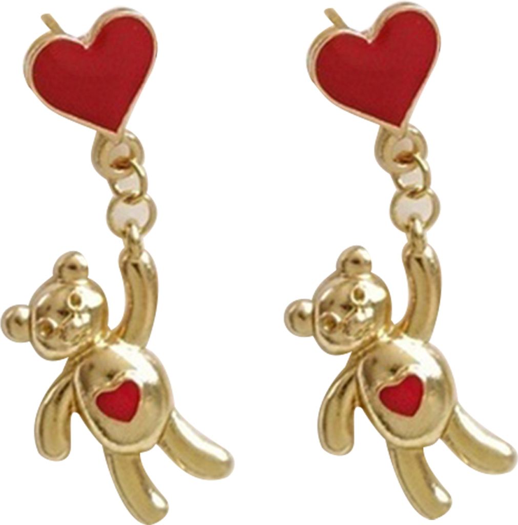 Süße Frauen asymmetrische Heißluftballon Herz Bär baumeln Ohrstecker Schmuck-1#