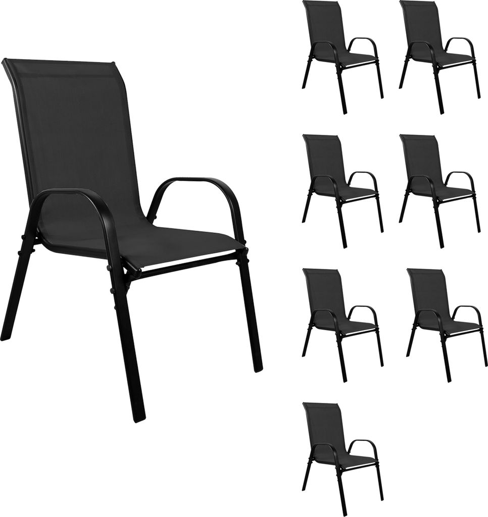 8 Stück XL Stapelstuhl Gartenstuhl Stapelsessel Metall schwarz Textilen Farbe schwarz
