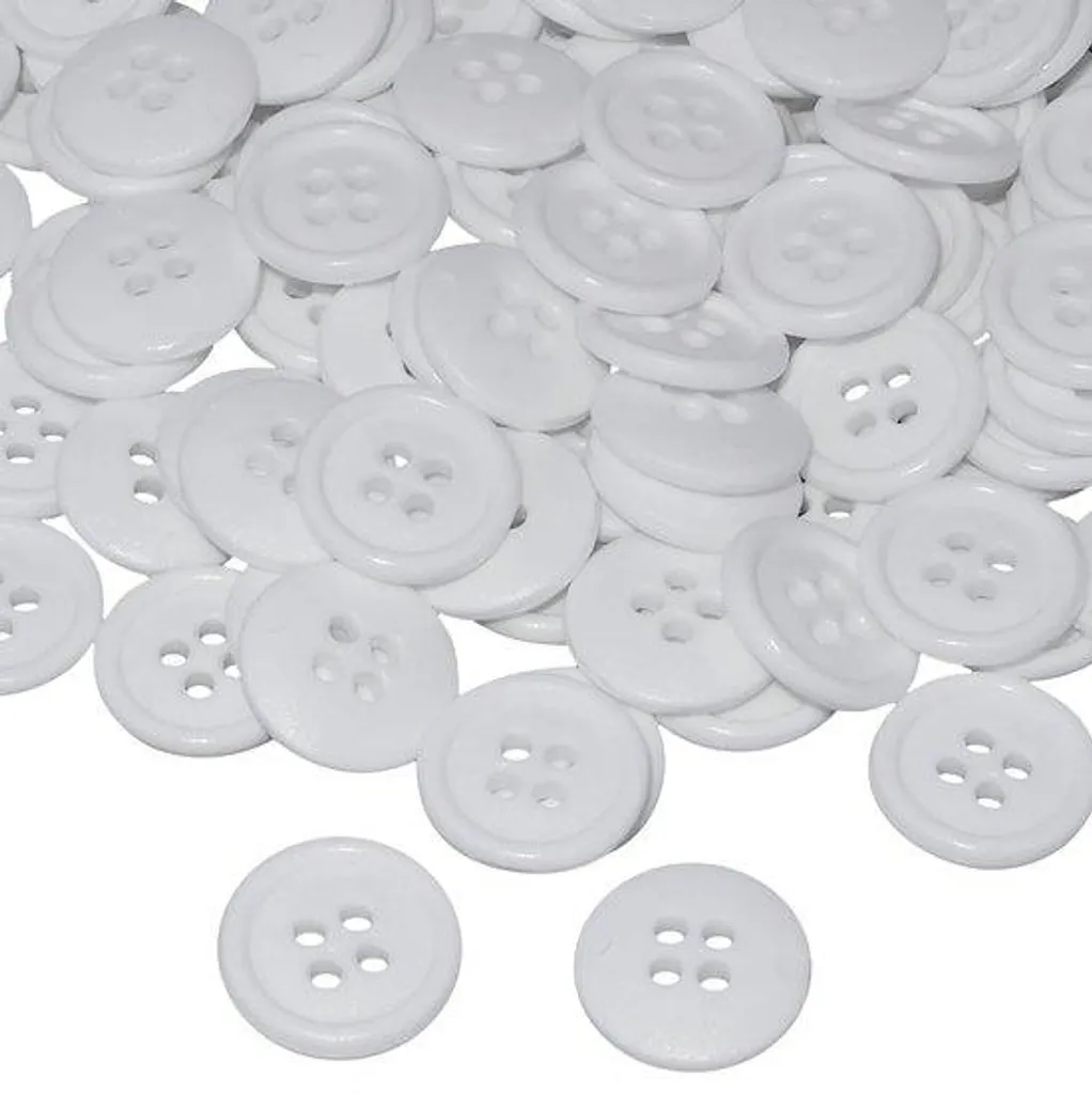 Lot de 100 boutons ronds blancs Ø 15 mm en plastique pour couture