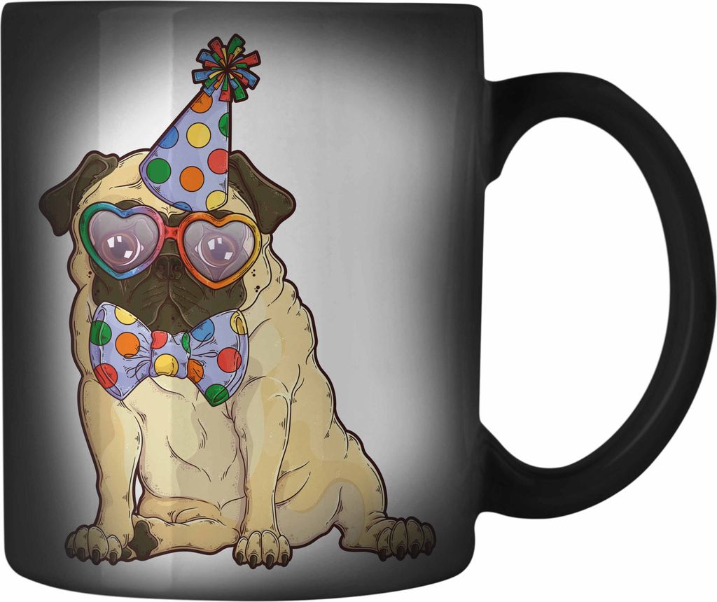 Trendation - Hunde Farbwechsel Zauber-Tasse Mops Rasse Geschenk Mops-Besitzer Mops Mama Geschenkidee Lustig (Schwarz)