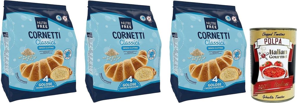 3x Nutrifree Cornetti Classici,Klassische Croissants mit einem zarten Butteraroma,gluten- und laktosefreien,200g,Multipack mit 4 Einzelportionen + ...