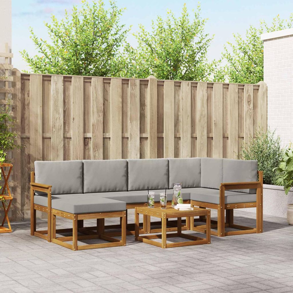 Outdoor-Sofagarnitur - VIDAXL - Terrassen-Sofa - mit Kissen - 7 pcs - Natürlich und Hellgrau