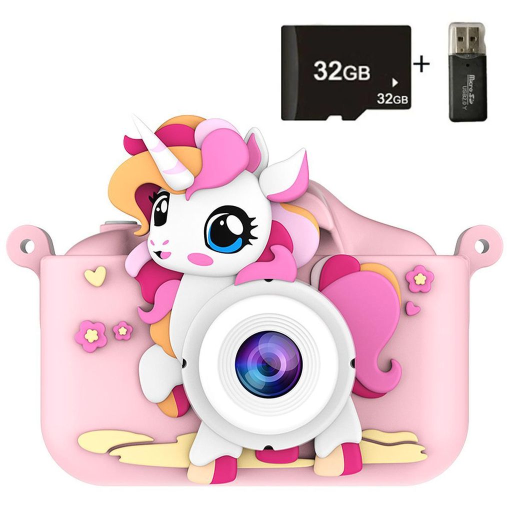 Kinder Digitalkamera HD mit Front- & Rückkamera – 1080P Video, 2.0" Bildschirm, 32GB Speicherkarte, Geschenk für Kinder