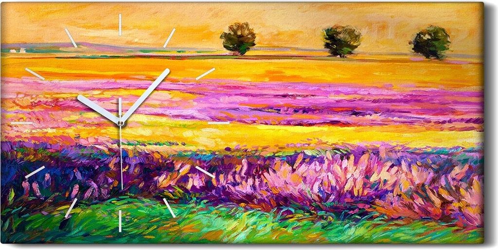 Wanduhr Bürouhr Leinwand Bild Geräuschlos 60x30 Wiesenblumen Landschaft - weiße Hände
