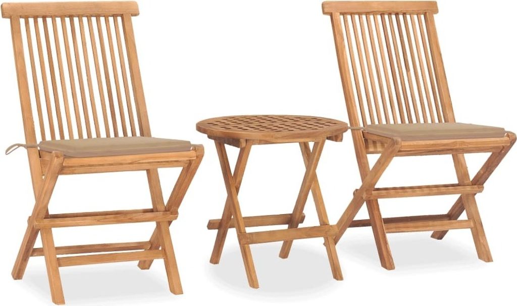 3-tlg. Garten-Essgruppe mit Kissen Klappbar Massivholz Teak