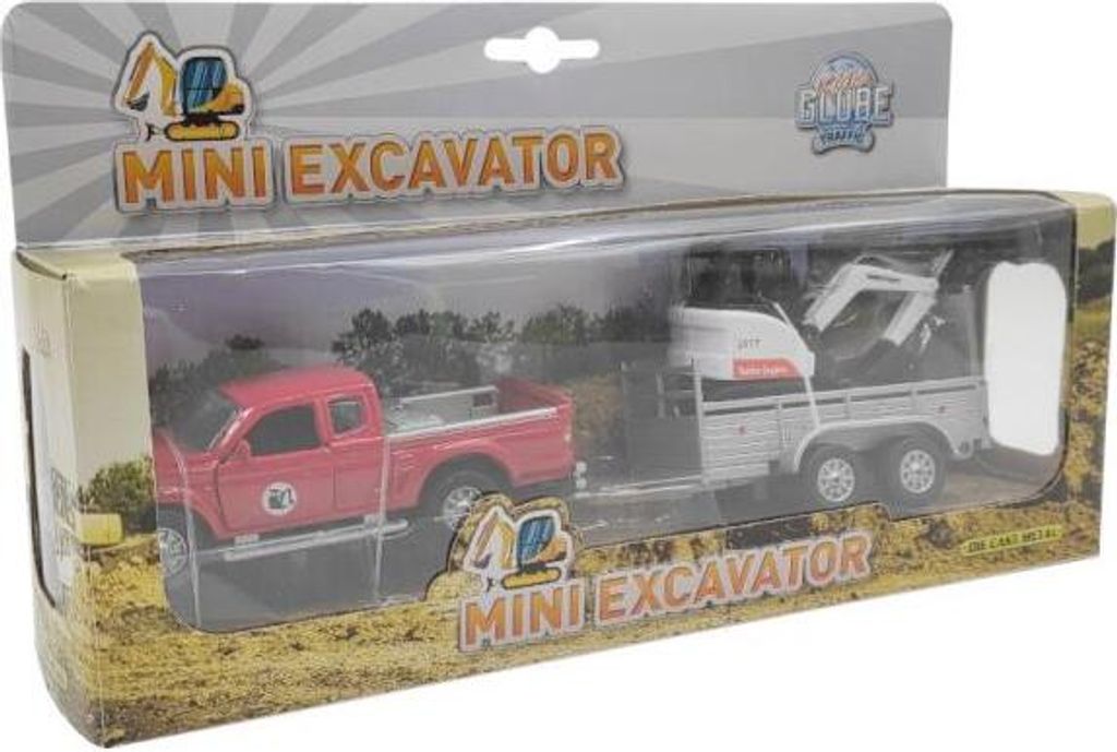 HKG Spielzeug-Truck mit Bagger-Anhänger für kleine Bauherren