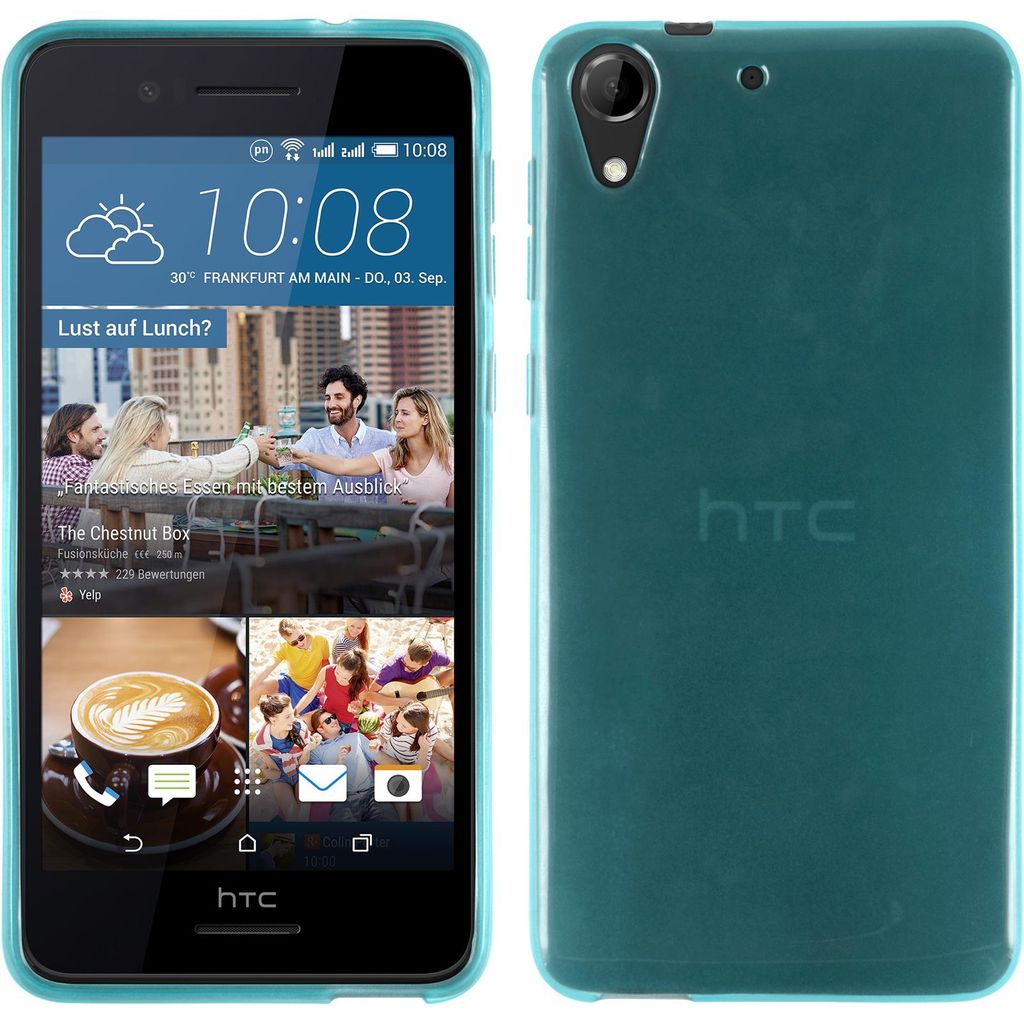 PhoneNatic Case kompatibel mit HTC Desire 728 - türkis Silikon Hülle transparent + 2 Schutzfolien
