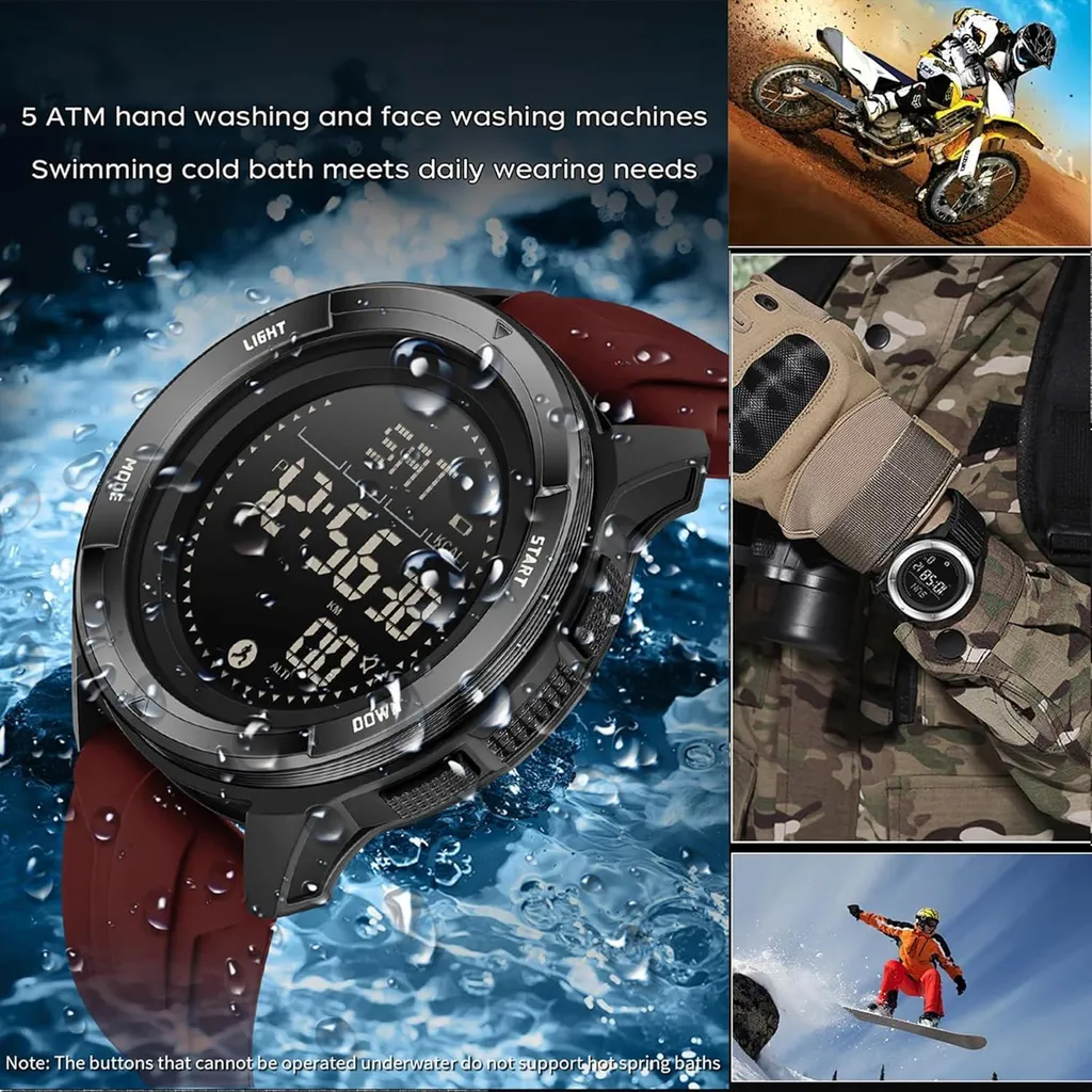 Orologio sportivo militare da uomo Orologio Fitness Digitale 5ATM Impermeabile Bussola Metronomo Cronometro Calorie Pedometro Orologio da corsa Cinturino in Nylon Orologio
