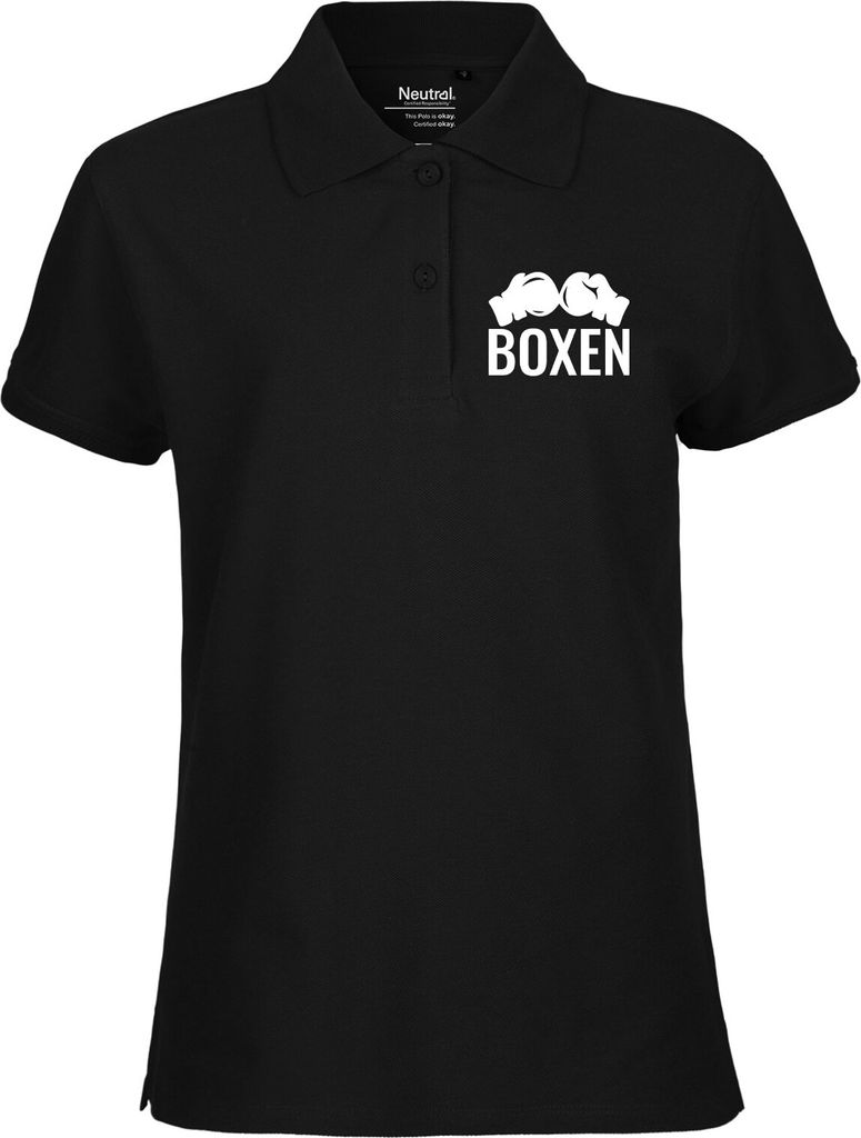 Huuraa Damen Polo Shirt Boxen Boxhandschuhe L Black Bio Baumwolle Fairtrade Poloshirt Geschenkidee