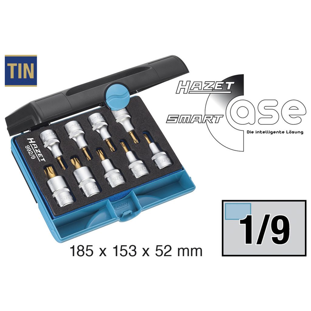 Hazet Schraubendreher-Steckschlüsseleinsatz Satz 1/2 (12,5 mm) Vierkant hohl, Innen TX Profil, 9-tlg., T20 - T60