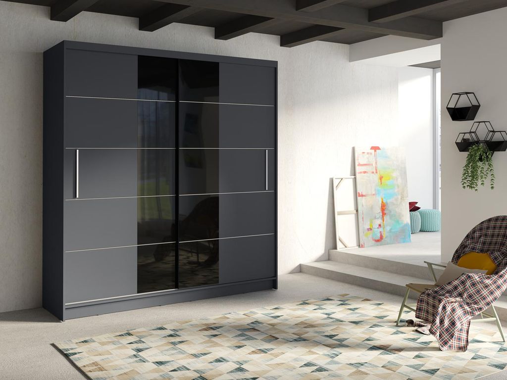 Breiter Kleiderschrank 200 cm SOGAMO - Graphit