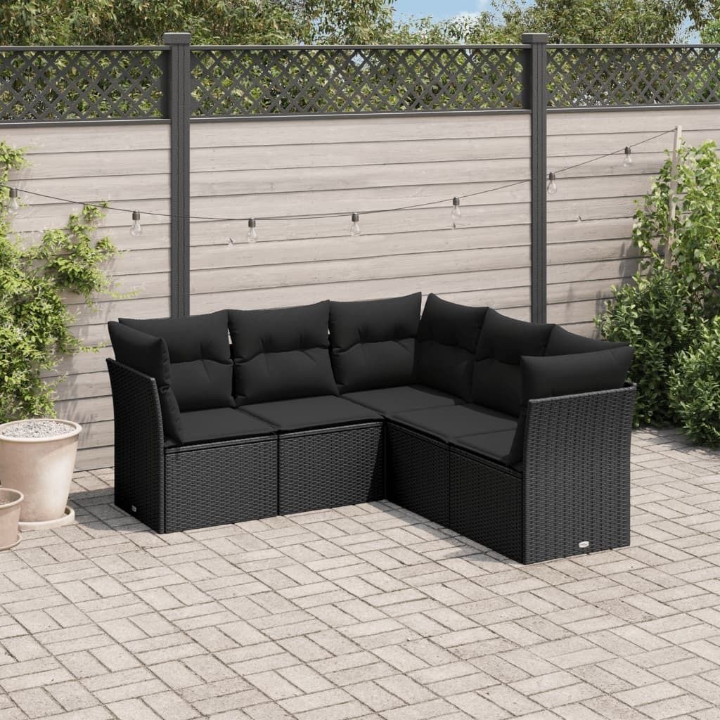 Design 5-tlg. Garten-Sofagarnitur mit Kissen Schwarz Poly Rattan, Gartenmöbel-Sets 2024 Neu