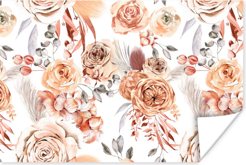 MuchoWow Poster Rosen - Boho - Muster 60x40 cm - Schlafzimmerdekoration