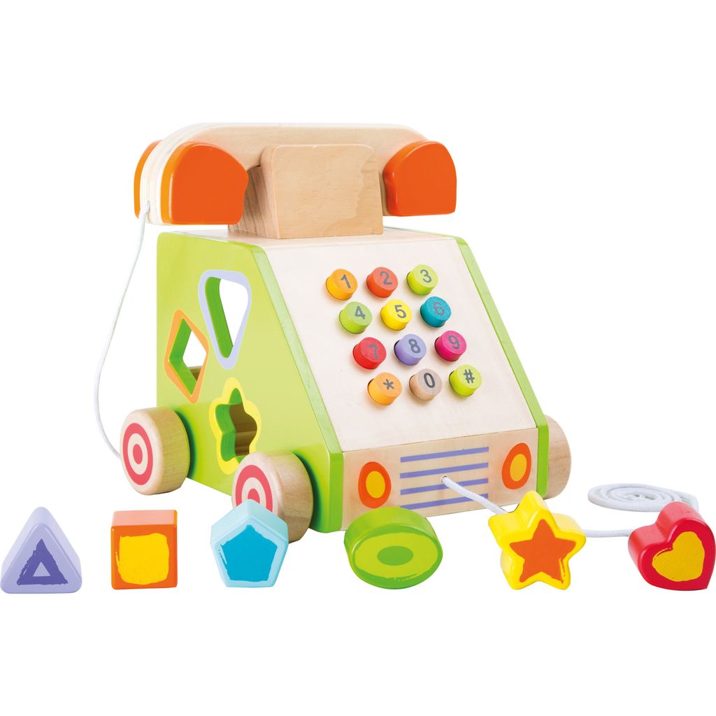 Small Foot 10319 Ziehspielzeug Zieh- und Motorikspielzeug „Telefon“, bunt (1 Stück)