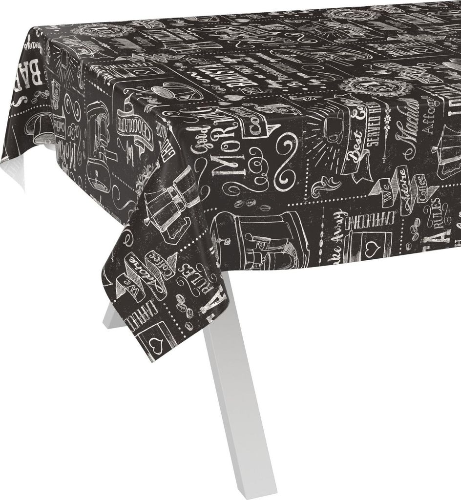 Tischdecke Kreide Barista Schwarz 120x140cm Schnittkante Wachstuch abwaschbar