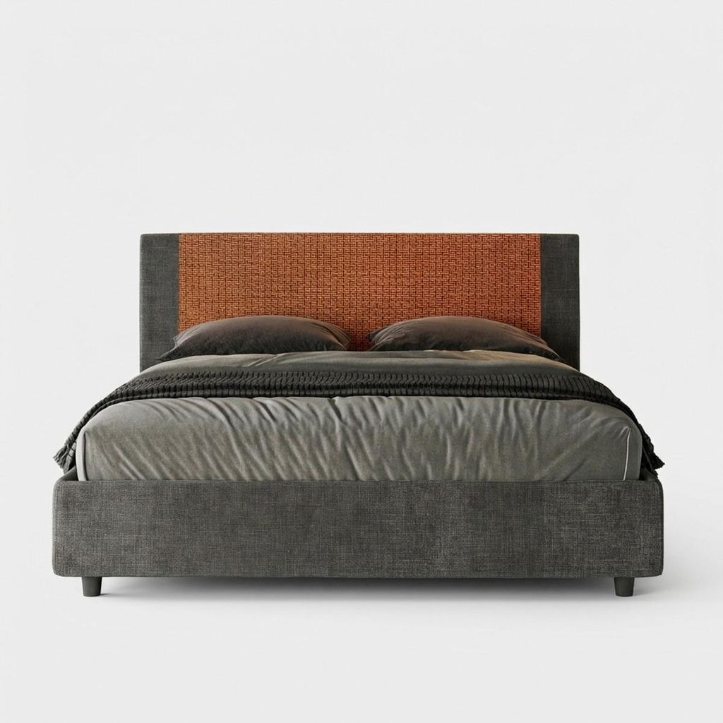 ITYHOME - Gepolstertes Bett mit Lattenrost 160x190 mit Stoffbezug Labirinto 04 Orange Rosal