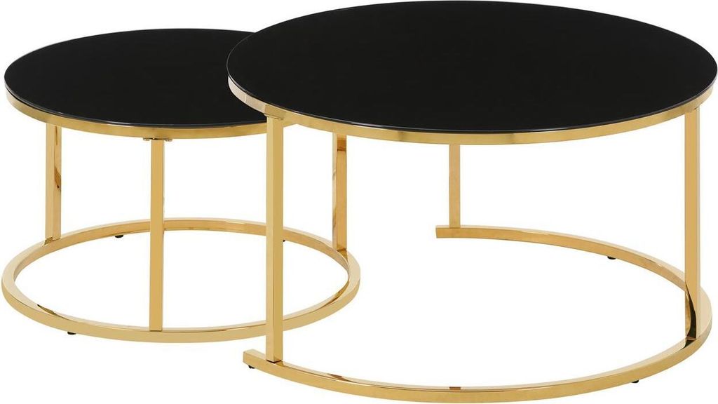 HOOZ Couchitsch 2er Set Rund, Beistelltisch Metall Wohnzimmer Gold schwarz