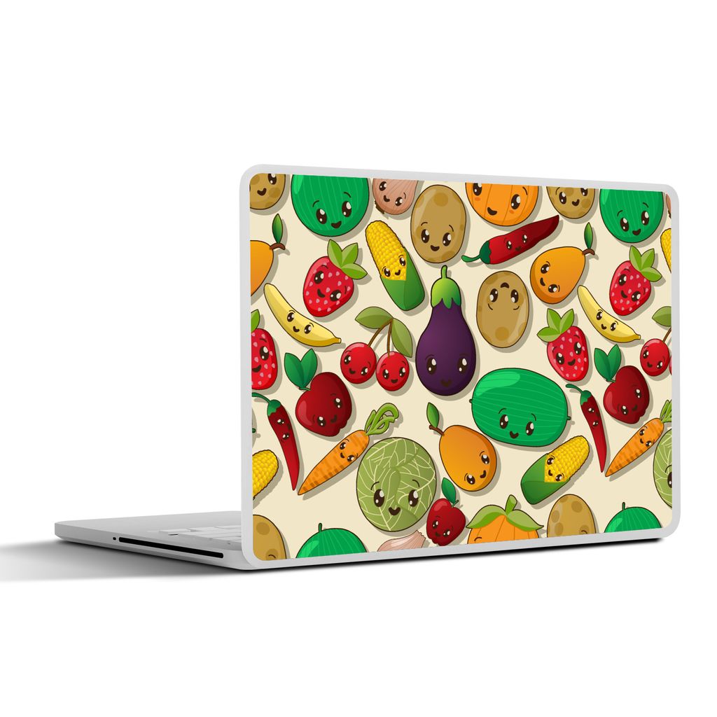 MuchoWow Laptop Aufkleber Sticker Cover Kawaii - Muster - Gemüse - Obst 32.5x23.5 cm - Sticker für Laptop - Selbstklebend