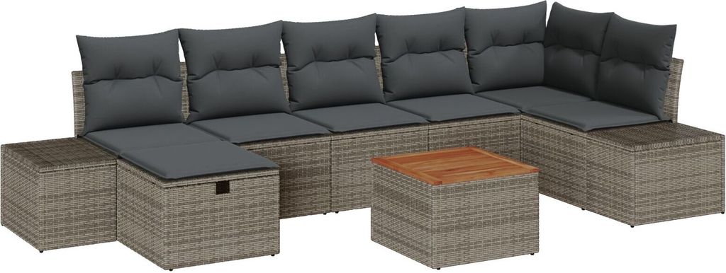 Möbel 8-teiliges Garten Sofa Set mit Kissen Grau Poly Rattan - Gartensofas 3360933