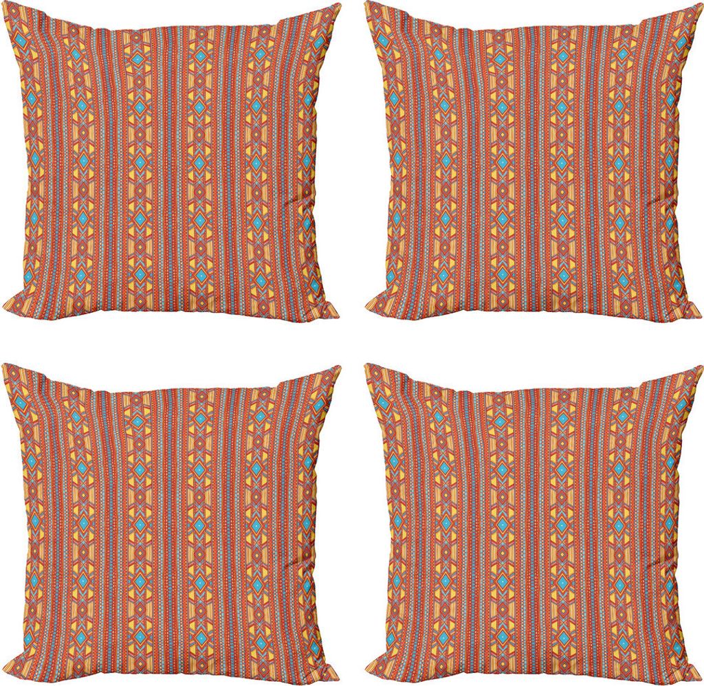 ABAKUHAUS Stammes Kissenbezug Set (4 Stück), Ethnischer Zier Rhombuses, Moderner Doppelseitiger Digitaldruck, 40 cm x 40 cm, Mehrfarbig