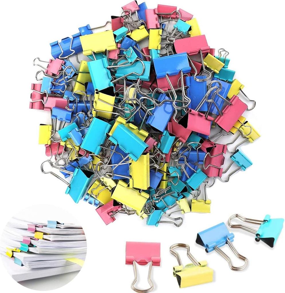 172 Stück kleine Binderclips - Mehrfarbiges Set 15mm 19mm 25mm 32mm