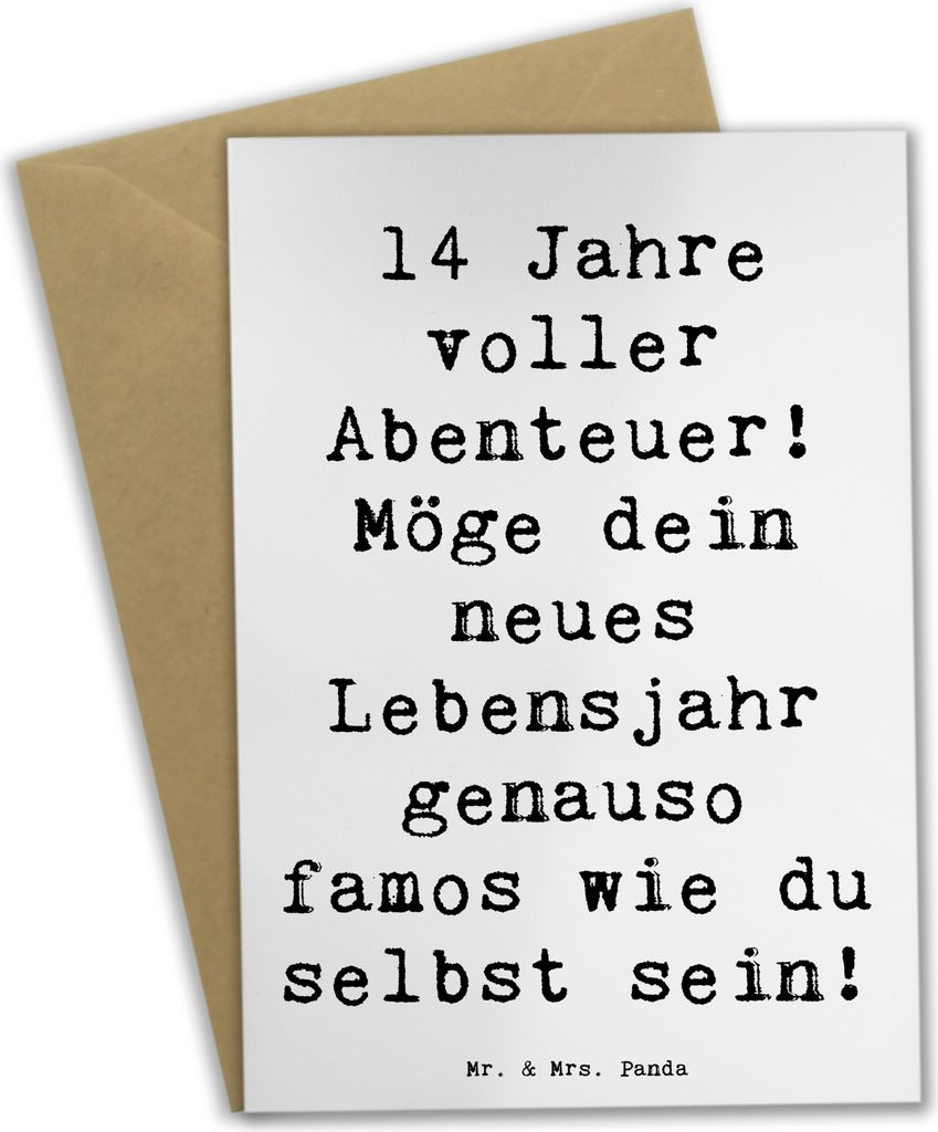 Mr. & Mrs. Panda Grußkarte Spruch 14. Geburtstag Abenteuer - Weiß - Geschenk, Teenager, osterkarte, Zuversicht, Happy Birthday, hochzeitskarten, ...