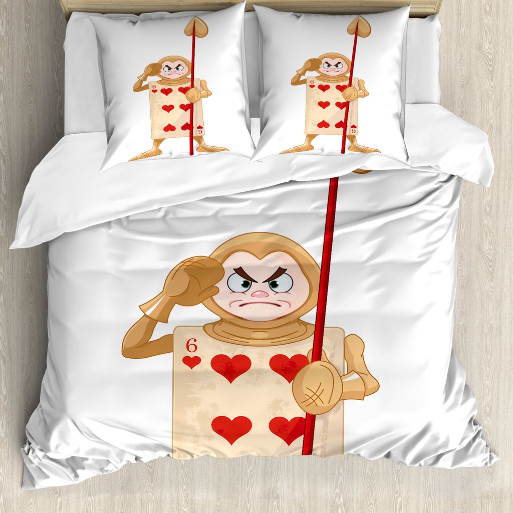 ABAKUHAUS Alice im Wunderland Bettbezug, Spielkarte, Milbensicher Allergiker geeignet mit Kissenbezügen, 155 cm x 220 cm - 80 x 80 cm, Ecru Pale B...