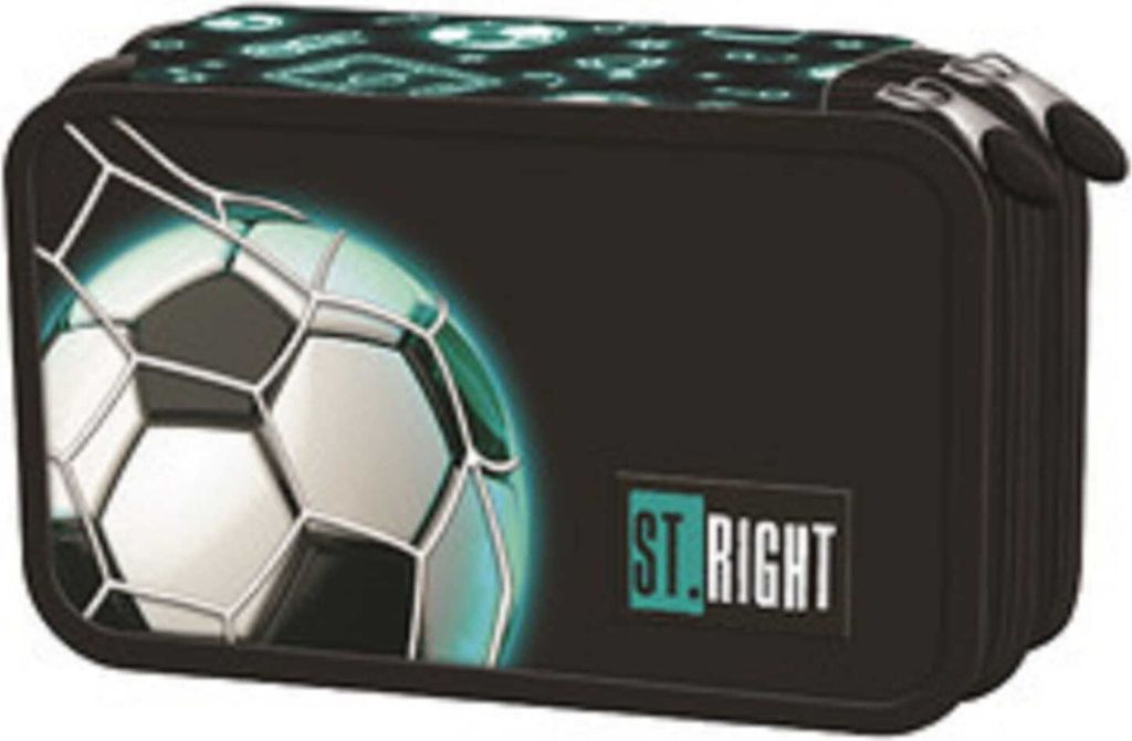 Piórnik 3-komorowy Neon Football z wyposażeniem Zdjęcie produktu 