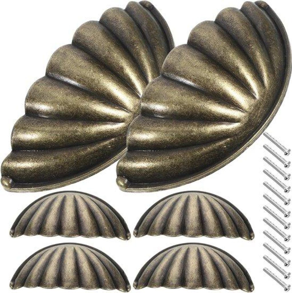 Kleine Vintage-Bronzehandgriffe in Schelpform - 6 Stück - mit Befestigungsschrauben