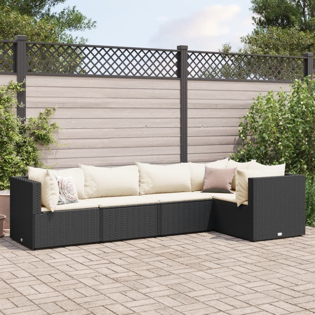 2024 Gartenmöbel 5-tlg. Garten-Lounge-Set mit Kissen Schwarz Poly Rattan Gartenmöbel-Sets Garden Pleasure 5674029