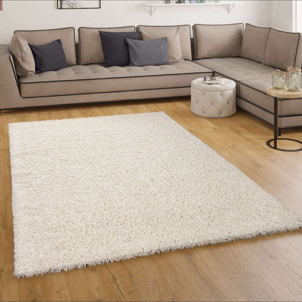 Shaggy Hochflor Langflor Teppich Sky Einfarbig in Creme Grösse 60x100 cm