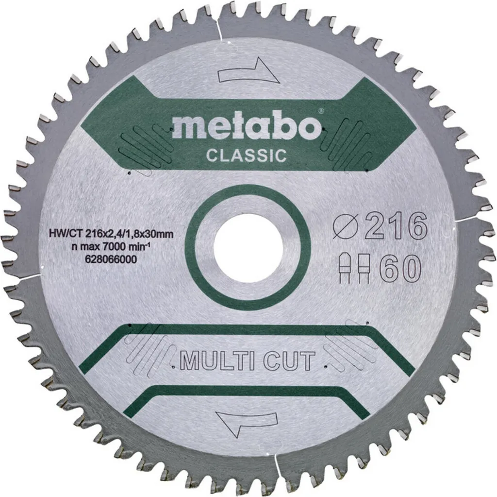 Lame multi-matériaux 216mm pour scie à onglet avec 60 dents FZ/TZ Metabo