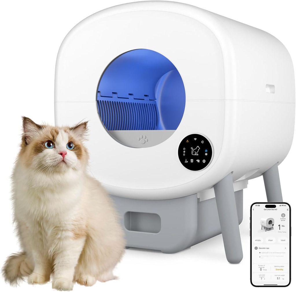 Photonspace - Elbstreinigende Katzentoilette XXL 95L – Automatische Katzenbox mit App-Steuerung – Inkl. Katzenstreumatte & 3 Rollen Auffangbeutel