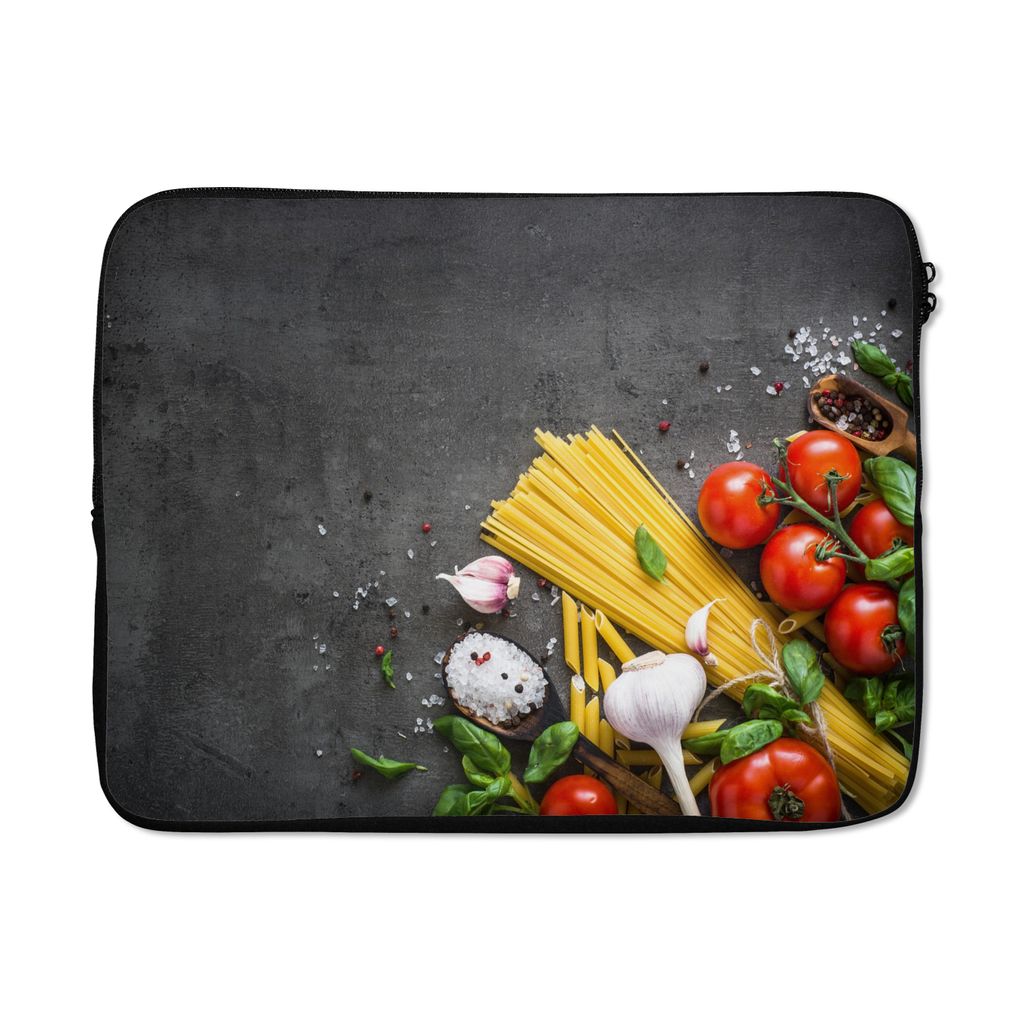 MuchoWow Laptop Hülle 17 Zoll Laptoptasche Nudeln - Kräuter - Tomate - Gewürze - Rustikal - Zipper - Schutzabdeckung