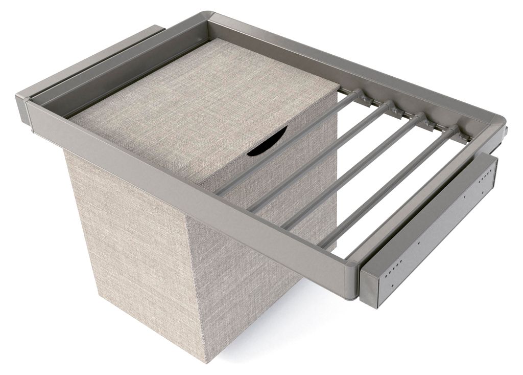 Emuca Satz aus 7-Stangen-Hosenhalter, Wäschekorb und ahmen für Schrank Quartz, mit Soft-Close- und Vollauszugsschienen, Modul 80 cm, Titan-Oberfl...