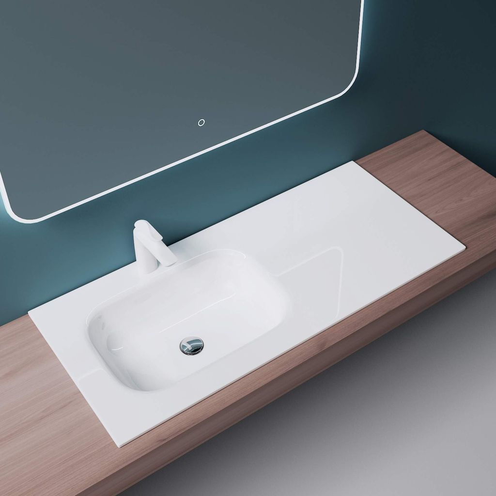Mai & Mai Einbau-Waschbecken 1 Becken Waschtisch Waschplatz große Ablagefläche Gussmarmor rechteckig Breite: 100cm Col04