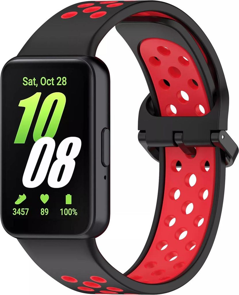 Strap-it Silikon-Sportarmband mit Schnallenverschluss - passend für Samsung Galaxy Fit 3 (schwarz/rot)