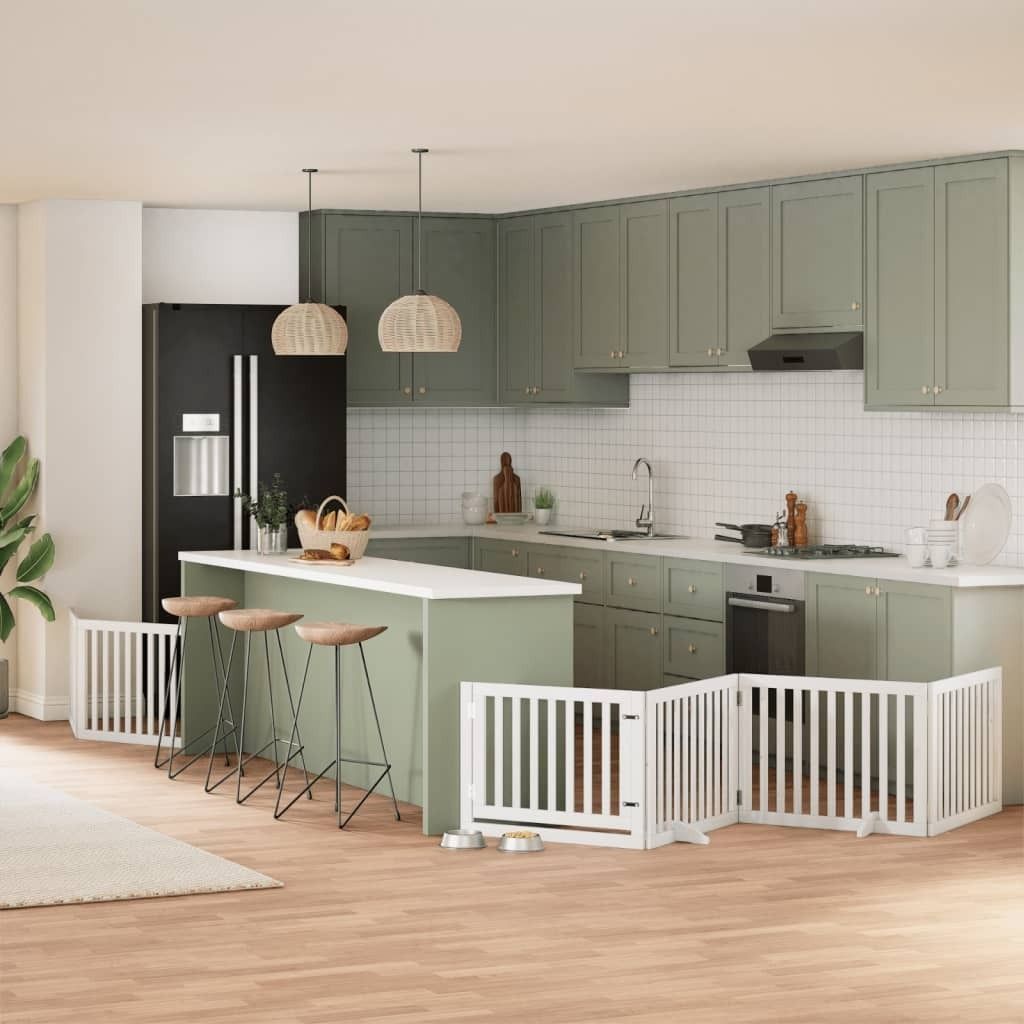 "im Angebot" 6-tlg. Hundetor mit Tür Faltbar Weiß 480 cm Pappelholz - Sonstiges Hundezubehör CC7643