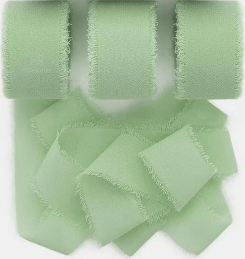 Eukalyptus Grünes Schleifenband 4cm x 15m Hochzeitsgeschenkband aus Chiffon und Stoffband