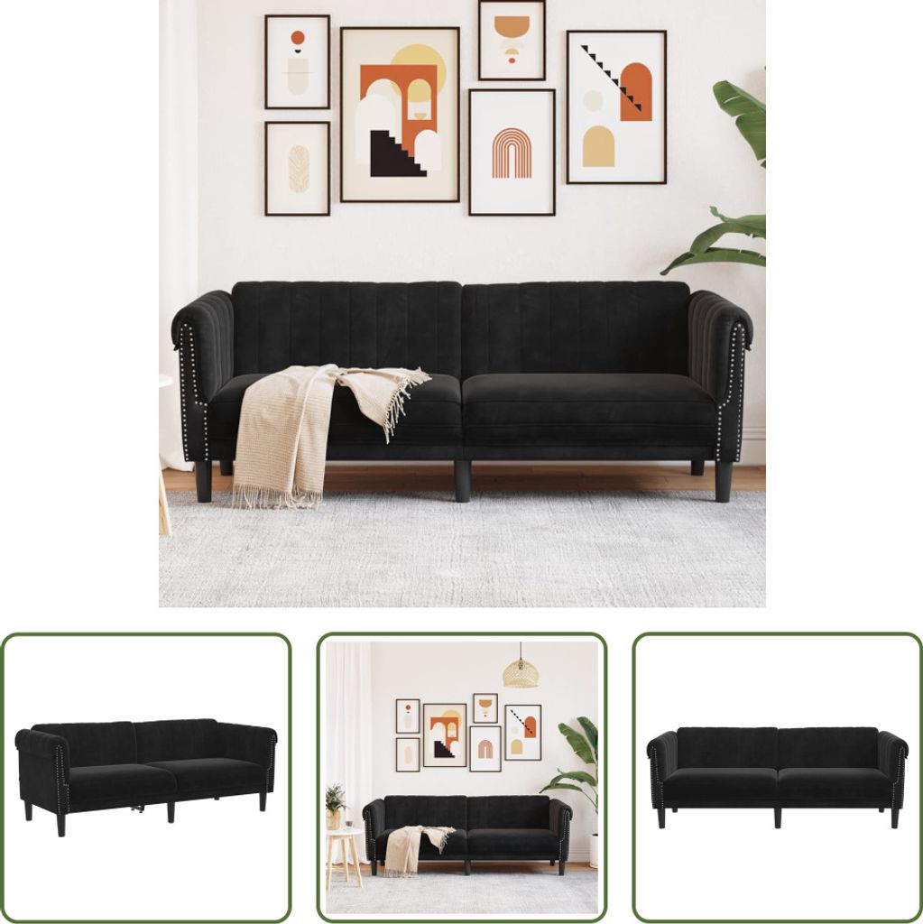The Living Store Sofa 3-Sitzer Schwarz Samt