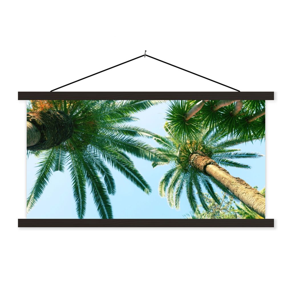 MuchoWow Textilposter Palmwedel - Himmel - Sommer - Tropisch 90x45 cm mit schwarzem Rahmen - Klemmleisten
