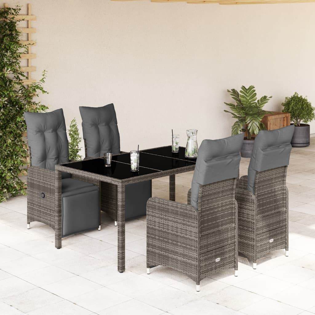 Eleganten-Stil Gartenmöbel Set Balkonmöbel-Set 5-tlg. Garten-Bistro-Set mit Kissen Grau Poly Rattan - Gartenmöbelgarnituren Hommie2107355 3parcel