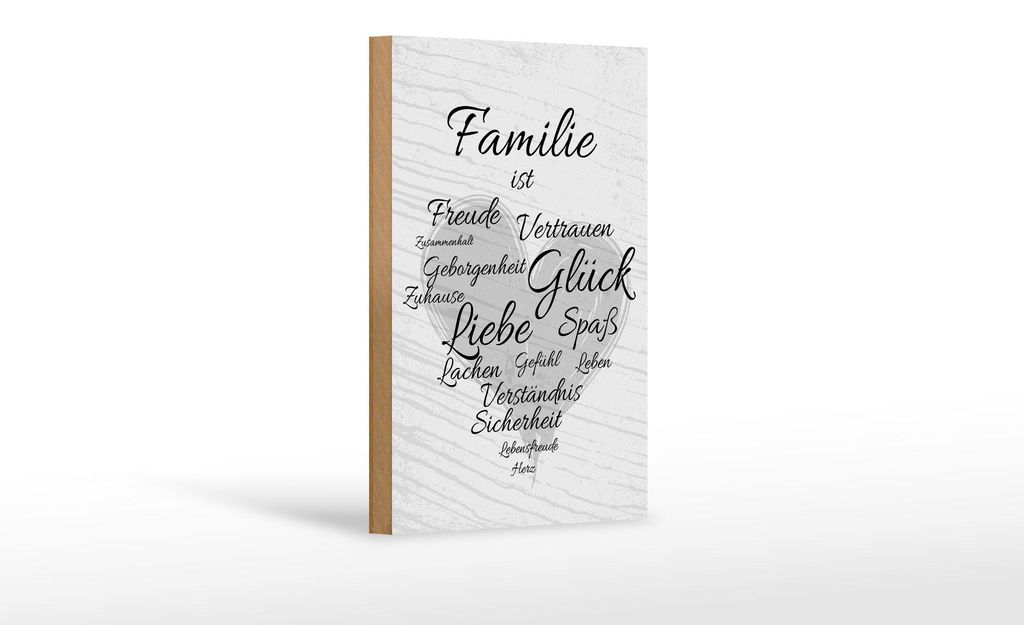 Holzschild Familie ist Freude Vertrauen Glück Spaß, 30x20 cm, Holzschilder Spruch Glück Weisheit
