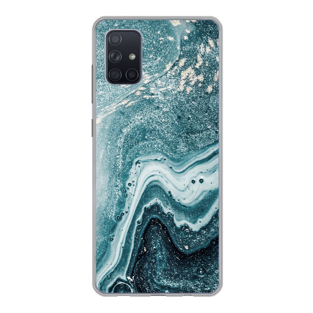MuchoWow Handyhülle Schutzhülle Hülle für Samsung Galaxy A71 Naturstein - Glitter - Muster Silikon Softcase Handy Hülle - Kartenbesitzer
