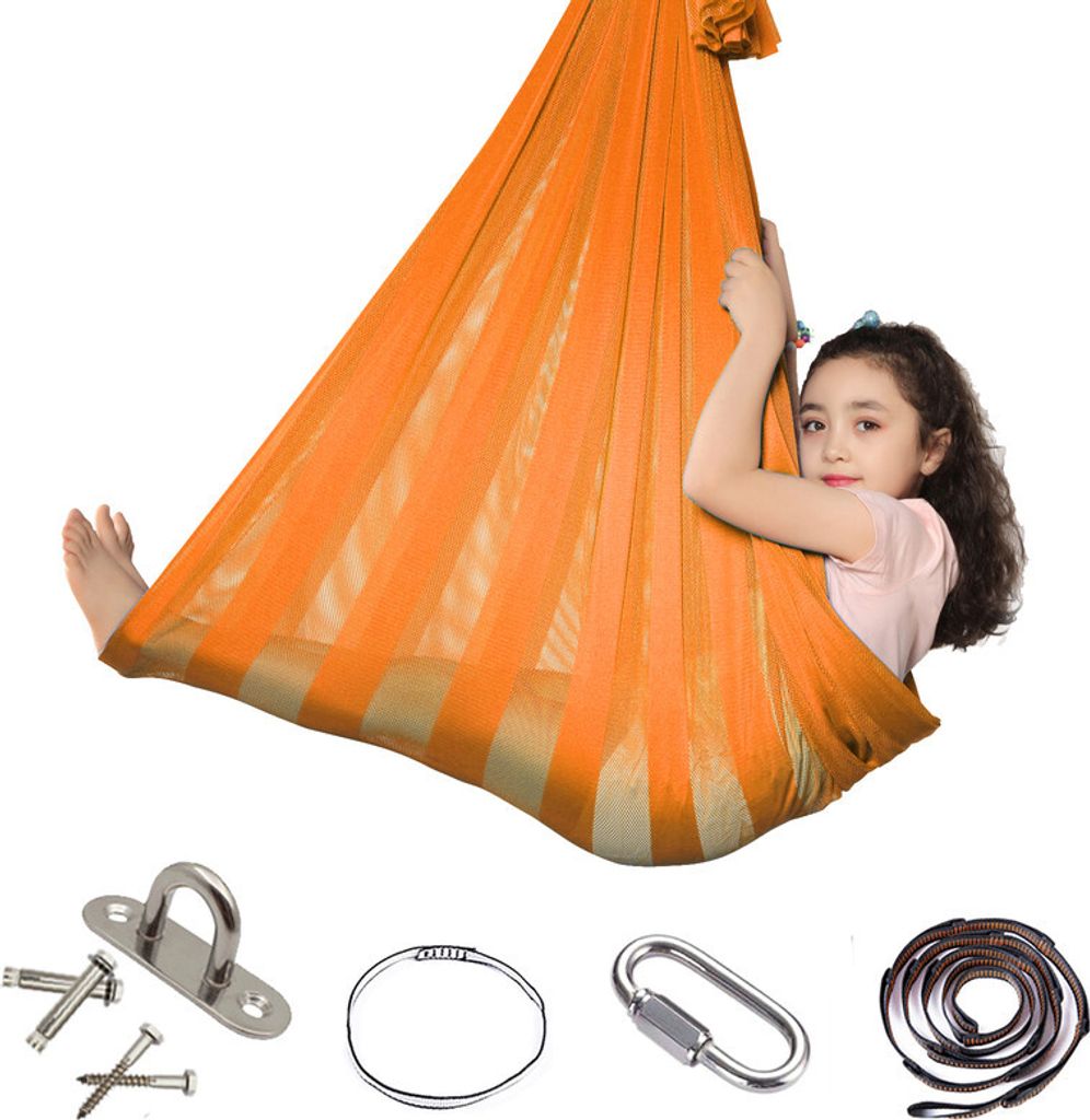 Kinderhängematte, Sensorische Schaukel für Kinder drinnen und draußen, Soft Mesh Layer Reversible Therapie Schaukel, Orange